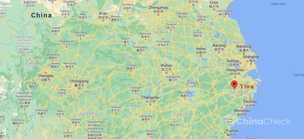 Yiwu in China on the map