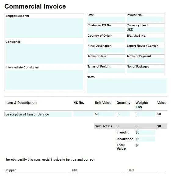 Chinese invoice form