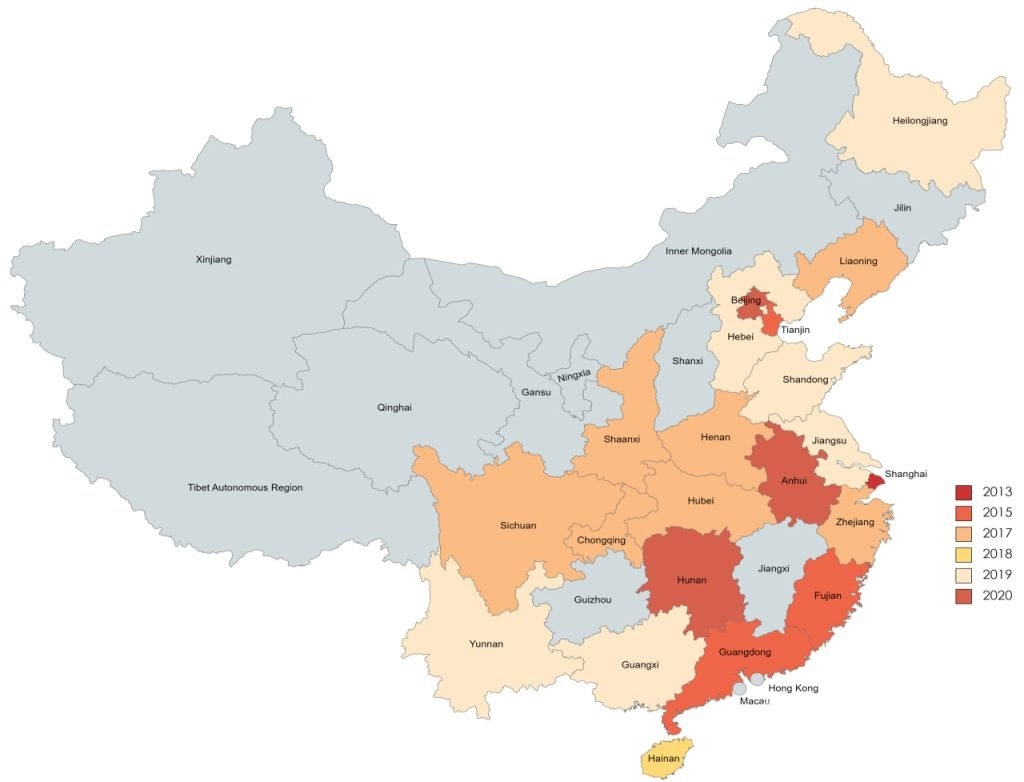 Free Trade Zones in China in map