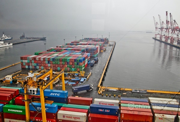 Containers at a port