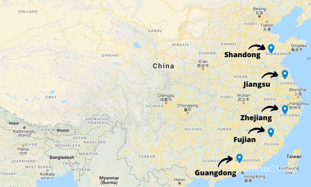Production areas of clothes - provinces