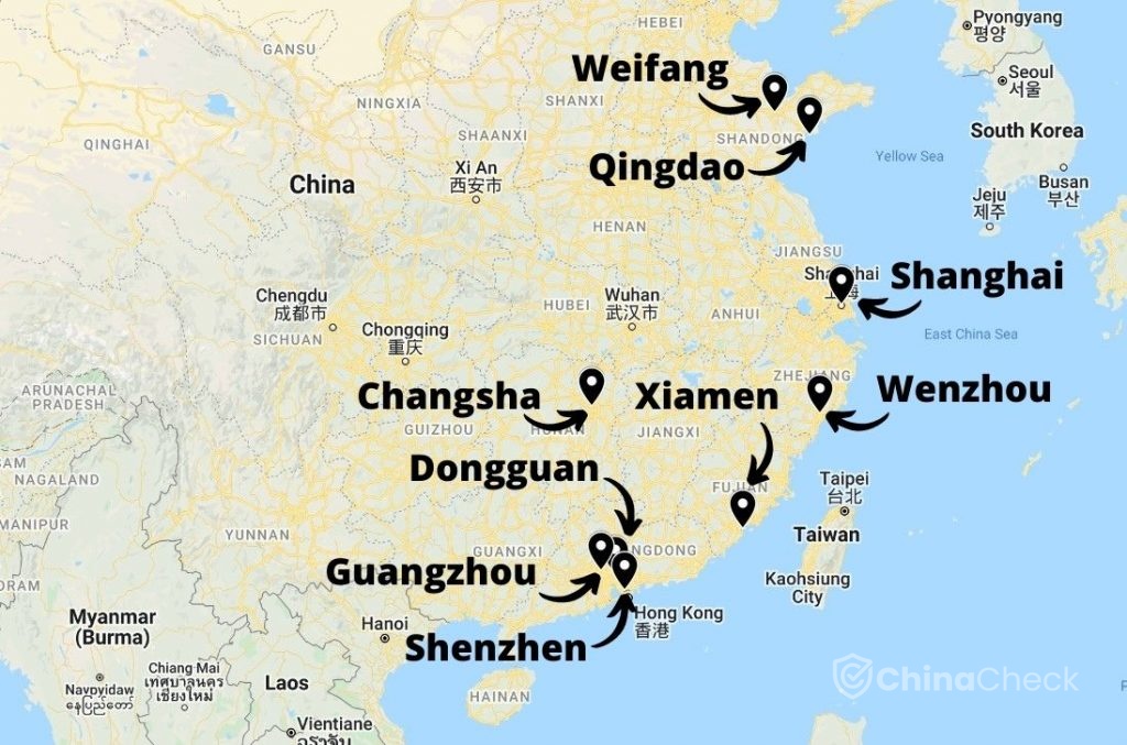 Production areas for disposable tableware in China