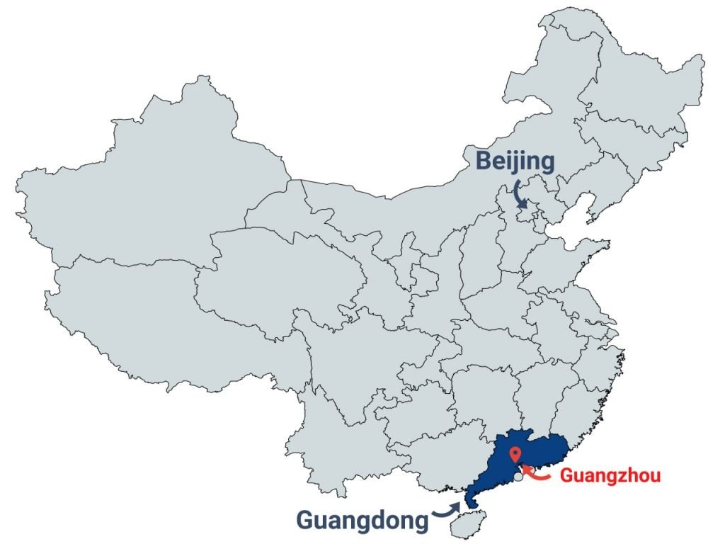 Guangzhou in China map