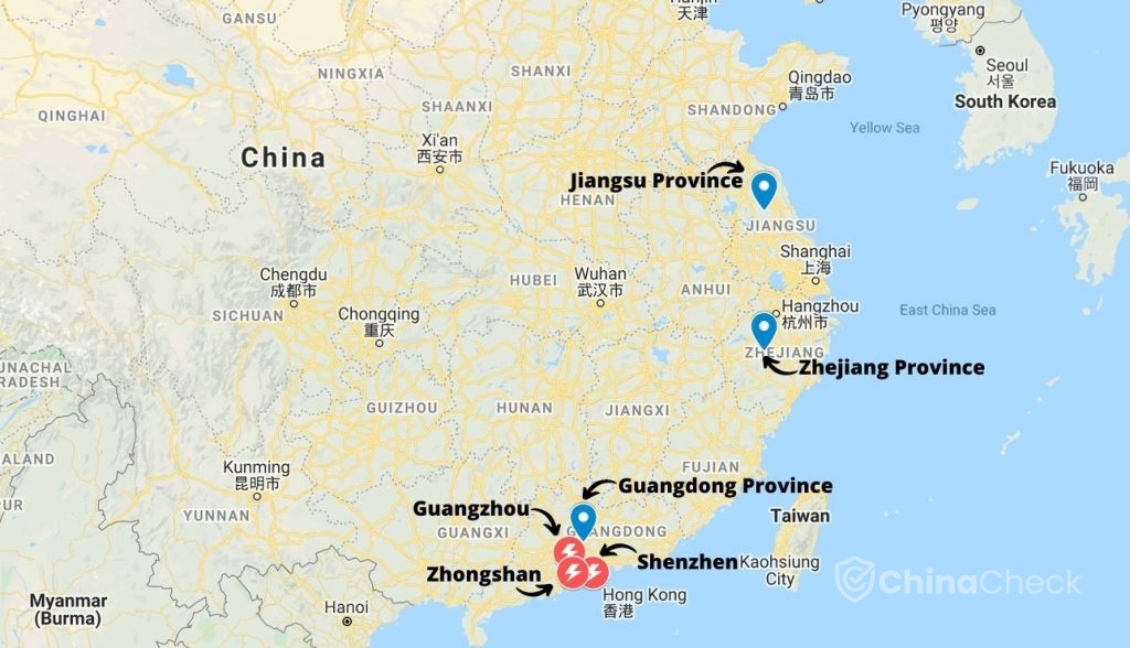 Production areas for LED lighting in China