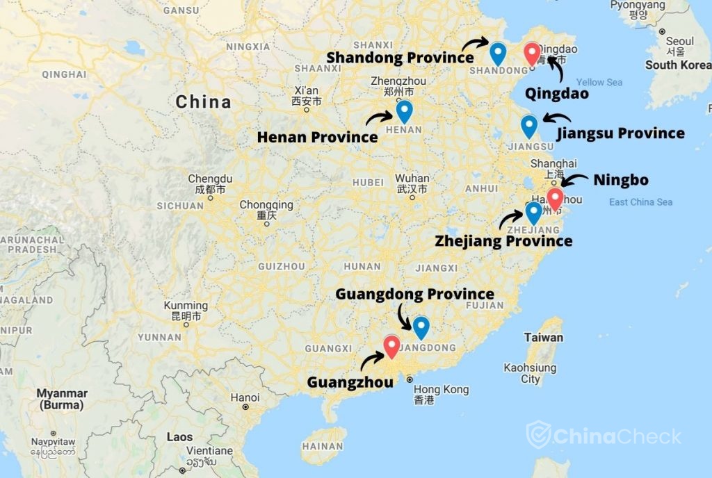 Production areas for machinery in China