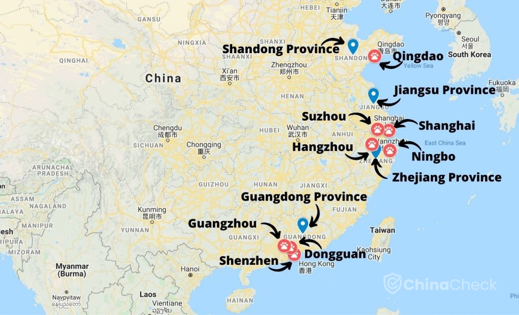 Production areas for pet accessories in China