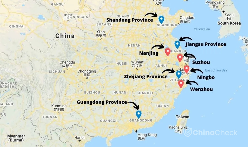 Production areas for tools in China