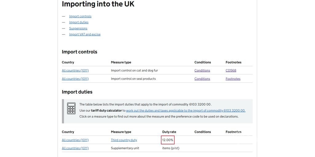 Tariffs from China UK rates 2