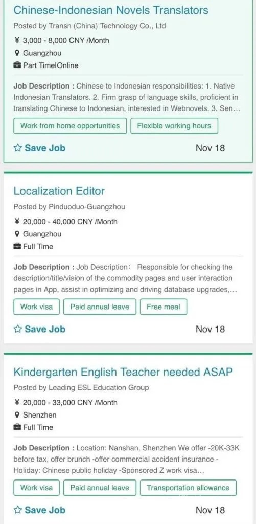 Cost of living in Guangzhou jobs in English