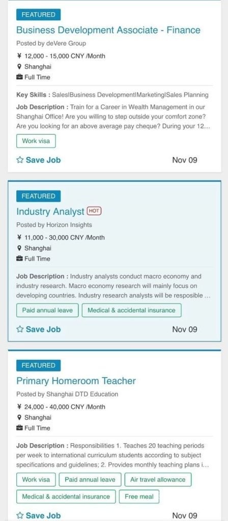 Cost of living in Shanghai english speaking job