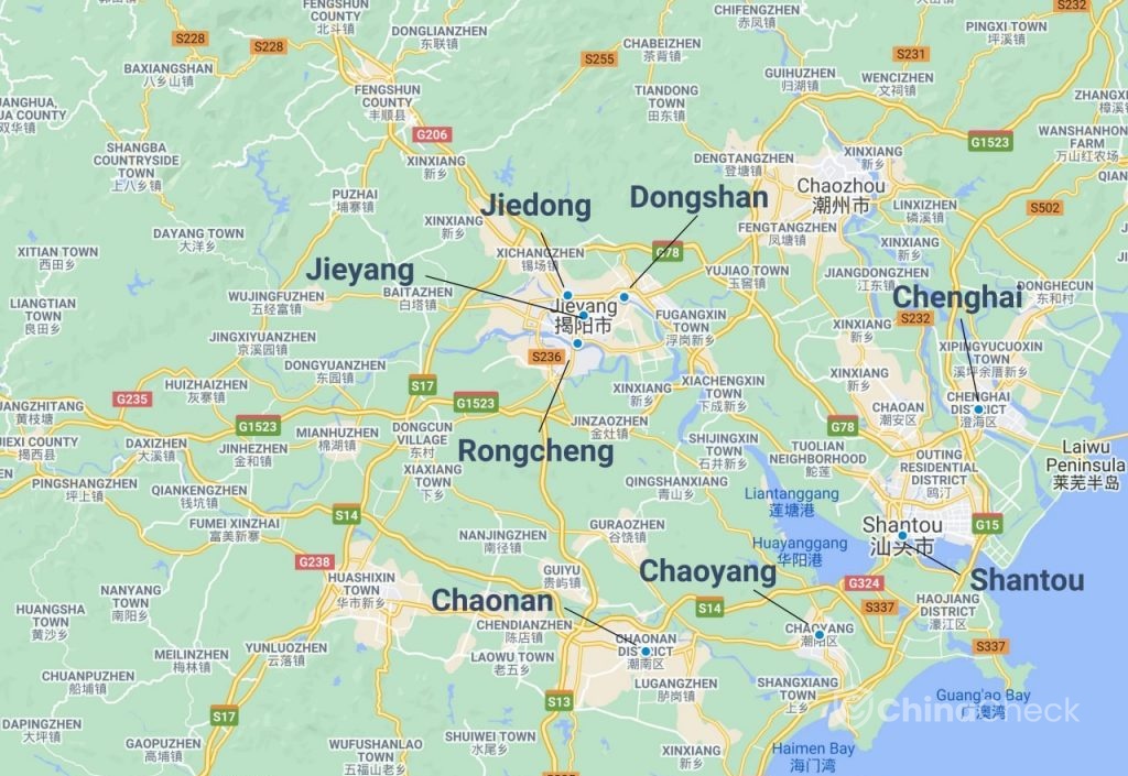 Factories in Guangdong Shantou map