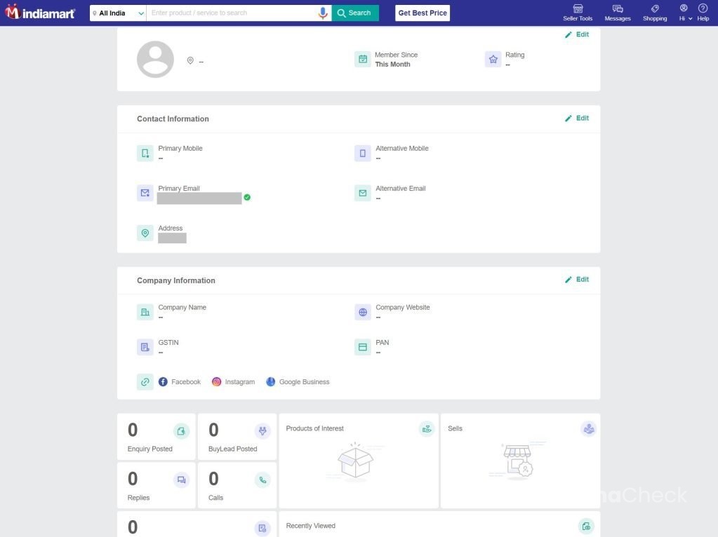 indiaMART profile details